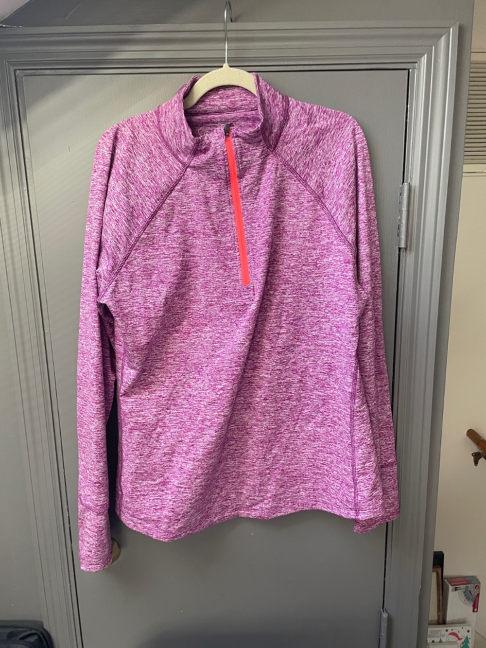 Tangerine Heathered Fuschia Quarter-Zip Pullover with Coral Zip